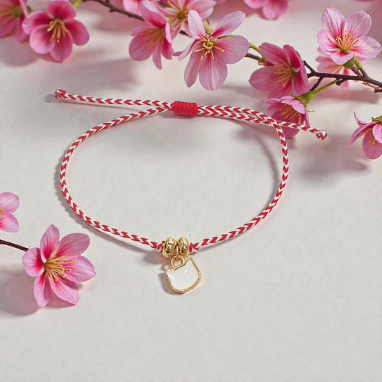 Βραχιόλι Μάρτης "white cat" και αυξομείωση στο κούμπωμα