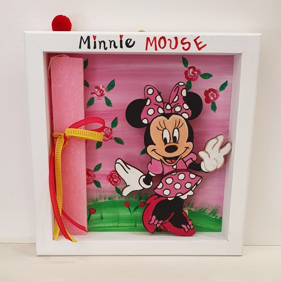 Λαμπάδα Minnie Mouse χειροποίητη σε κάδρο ζωγραφισμένο στο χέρι