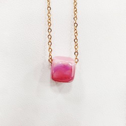 Κολιέ κοντό με κύβο και αλυσίδα από ατσάλι 316L