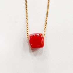 Κολιέ κοντό με κύβο και αλυσίδα από ατσάλι 316L