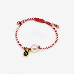 Χειροποίητο Μαρτάκι με πέρλα και χρυσό μάτι