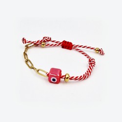 Χειροποίητο Μαρτάκι με κόκκινο μάτι και χρυσή αλυσίδα