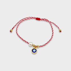 Χειροποίητο Μαρτάκι με μάτι μπλέ και πέρλα