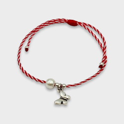 Χειροποίητο Μαρτάκι πεταλούδα ασημένια με πέρλα