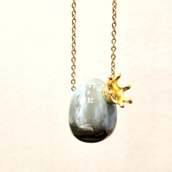 Αυγό κολιέ κεραμικό πράσινο ombre με μακρια αλυσίδα ατσάλινη 316L