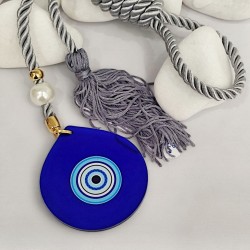 Γούρι Μάτι Μπλε με Γκρι Φούντα