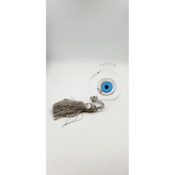 Γούρι ρόδι οβάλ διάφανο πλέξι με μάτι με μπεζ φούντα