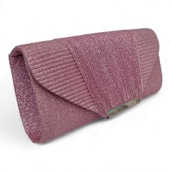Γυναικεία τσάντα φάκελος από μεταλλιζέ ύφασμα σε ροζ χρώμα