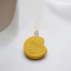 Κολιέ Βiscuit κίτρινο με μπεζ κορδόνι με αυξομείωση στο κούμπωμα 