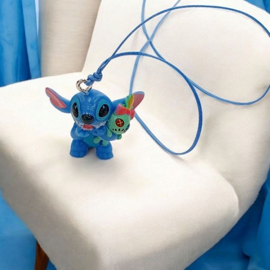 Κολιέ Stitch  με το κουκλάκι της Lilo με κορδόνι και αυξομείωση στο κούμπωμα 
