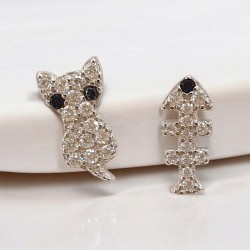 Παιδικά Σκουλαρίκια Γατάκι & Ψαράκι από ασήμι 925