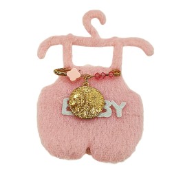 Παραμάνα Κωνσταντινάτο από ασήμι 925 επίχρυσο με ροζ σταυρό