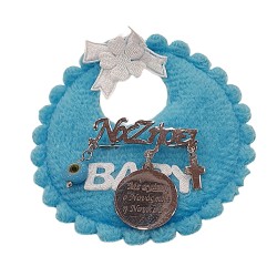 Παραμάνα από ασήμι 925 με με ευχή στην βάση της παραμάνας "Να ζήσει" και με αφιέρωση "Με αγάπη ο Νονός σου, η Νονά σου" με κωνσταντινάτο και σταυρό και μάτι