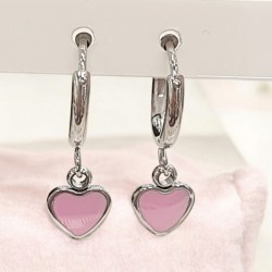 Σκουλαρίκια κρίκος με κρεμαστή καρδιά από σμάλτο σε χρώμα ροζ, μπλε, μωβ από ατσάλι 316L σε ασημένιο