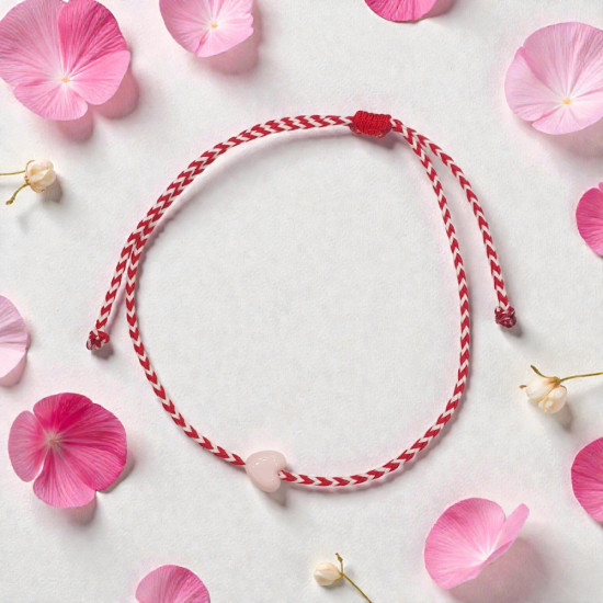 Βραχιόλι Μάρτης με καρδιά ροζ και αυξομείωση στο κούμπωμα 