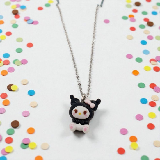 Κολιέ Kuromi με ατσάλινη αλυσίδα σε ασημένιο χρώμα