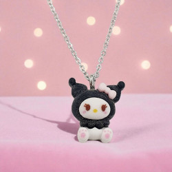 Κολιέ Kuromi με ατσάλινη αλυσίδα σε ασημένιο χρώμα