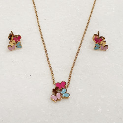 Σετ παιδικά κοσμήματα με σκουλαρίκια και κολιέ Butterfly Colors από ατσάλι L316 σε χρυσό χρώμα