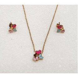 Σετ παιδικά κοσμήματα με σκουλαρίκια και κολιέ Butterfly Colors από ατσάλι L316 σε χρυσό χρώμα