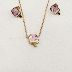 Σετ παιδικά κοσμήματα με σκουλαρίκια και κολιέ Ice Cream από ατσάλι L316 σε χρώμα χρυσό με σμάλτο 