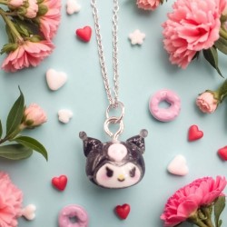 Κολιέ Kuromi με ατσάλινη αλυσίδα 316L σε ασημένιο χρώμα 