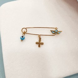 Παραμάνα παιδική από ατσάλι L316 με ματάκι και σταυρό με λεπτομέρεια καραβάκι 