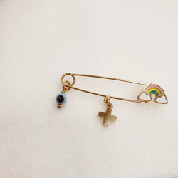 Παραμάνα παιδική από ατσάλι L316 με ματάκι και σταυρό με λεπτομέρεια ουράνιο τόξο 