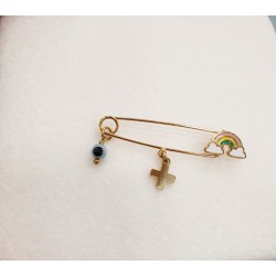 Παραμάνα παιδική από ατσάλι L316 με ματάκι και σταυρό με λεπτομέρεια ουράνιο τόξο 