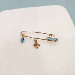 Παραμάνα παιδική από ατσάλι L316 με ματάκι και σταυρό με λεπτομέρεια αυτοκινητάκι γαλάζιο 