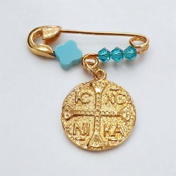 Παραμάνα από ασήμι 925 επίχρυσο με κωνσταντινάτο και σταυρό τυρκουάζ