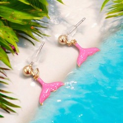 Σκουλαρίκια Γοργονοουρά από ατσάλι 316L και φούξια σμάλτο