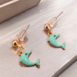 Σκουλαρίκια Δελφίνια από ατσάλι 316L και βεραμάν σμάλτο