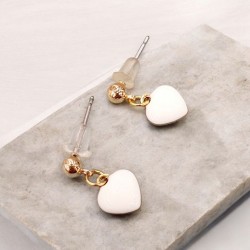 Σκουλαρίκια Καρδούλα από ατσάλι 316L και λευκό σμάλτο