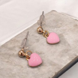 Σκουλαρίκια Καρδούλα από ατσάλι 316L και ροζ σμάλτο