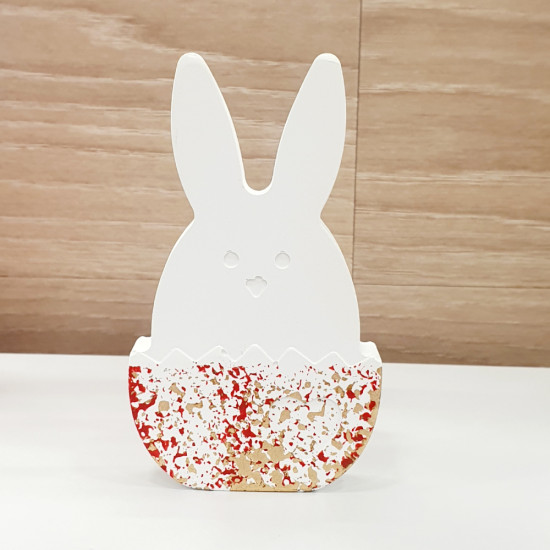 Διακοσμητικός λαγός άσπρος σε αυγό με πινελιές χρυσού  Μέγεθος Large