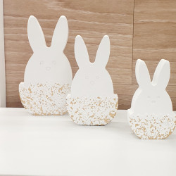 Διακοσμητικός λαγός λευκός σε αυγό με πινελιές χρυσού Μέγεθος Small