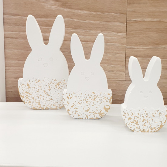 Διακοσμητικός λαγός λευκός σε αυγό με πινελιές χρυσού Σετ 3 τεμαχίων