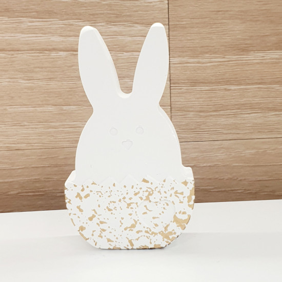 Διακοσμητικός λαγός λευκός σε αυγό με πινελιές χρυσού Μέγεθος Large