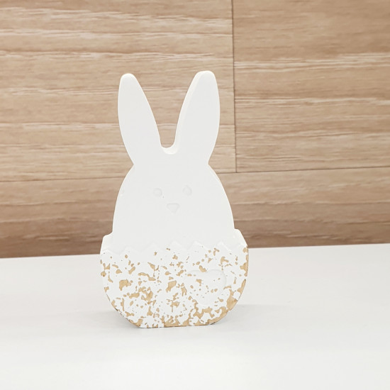Διακοσμητικός λαγός λευκός σε αυγό με πινελιές χρυσού Μέγεθος Small
