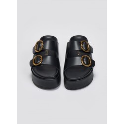 Πέδιλο Pool Fussbett δερμάτινο δερμάτινο χρώμα μαύρο νούμερο 37