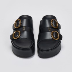 Πέδιλο Pool Fussbett δερμάτινο δερμάτινο χρώμα μαύρο νούμερο 37