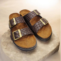 Γυναικείο Flatform Δερμάτινο Σε Χρώμα καφέ Κροκό ATENEO  brown CROCO No 38