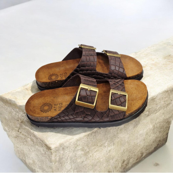 Γυναικείο Flatform Δερμάτινο Σε Χρώμα καφέ Κροκό ATENEO  brown CROCO No 38