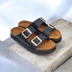 Γυναικείο Flatform Δερμάτινο Σε Χρώμα Μαύρο Κροκό ATENEO  BLACK CROCO No39