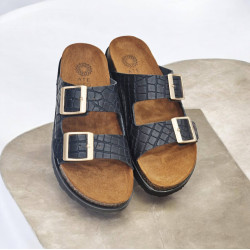 Γυναικείο Flatform Δερμάτινο Σε Χρώμα Μαύρο Κροκό ATENEO  BLACK CROCO No39