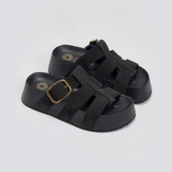 Πέδιλο Pool Fussbett δερμάτινο χρώμα μαύρο νούμερο 39