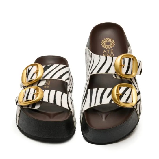 Πέδιλο Pool Fussbett δερμάτινο δερμάτινο χρώμα zebra white νούμερο 41
