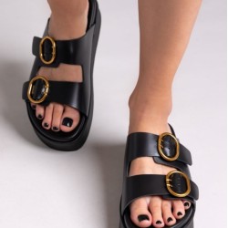 Πέδιλο Pool Fussbett δερμάτινο δερμάτινο χρώμα μαύρο νούμερο 37