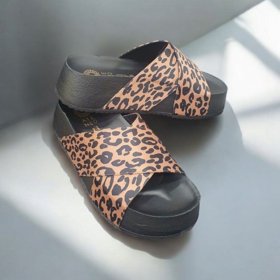 Πέδιλο Pool Fussbett χιαστί δερμάτινο χρώμα leopard νούμερο 37