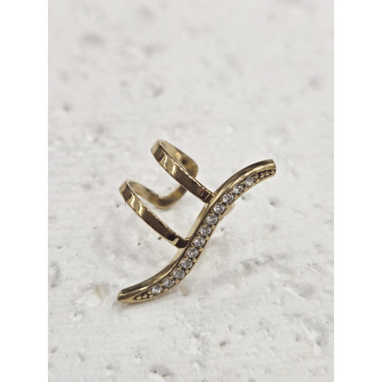Σκουλαρίκι Ear cuff με στρας από ατσάλι 316L σε χρυσό χρώμα 